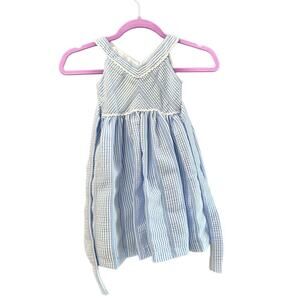 Bonnie Jean Kid's Blue White Striped Print V-neck Easter Dress Size 3T